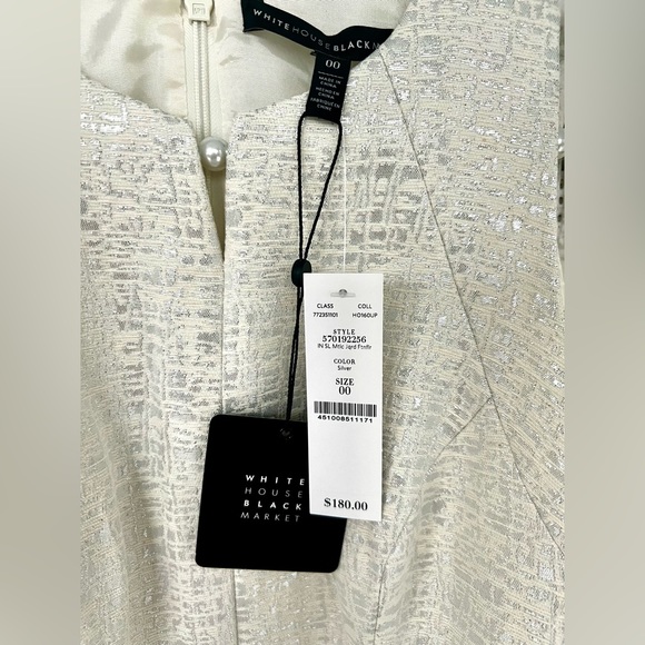 WHBM Silver, Metallic, Jacquard, Belted, Fit-and-Flare Cocktail Dress - Size 00 - Picture 12 of 16